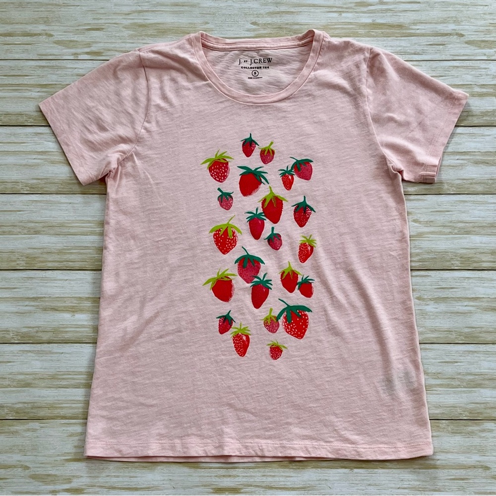 J. Crew Factory Pink Strawberry Print Short Sleeve Tee